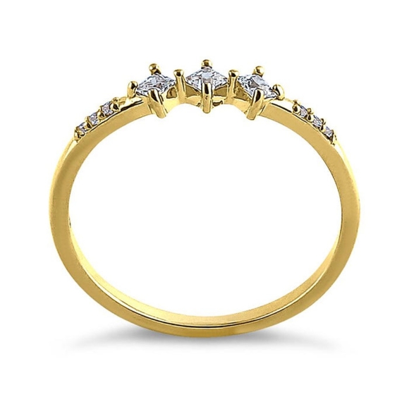 Solid 14K Yellow Gold Triple Princess Cut CZ Ring - Picture 3 of 4